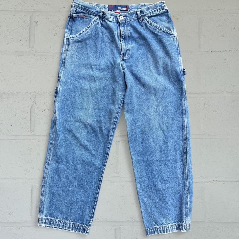 Vintage Benzene Jeans Wide Leg Carpenter Denim Pants 36x30 Blue Y2K Baggy Mens